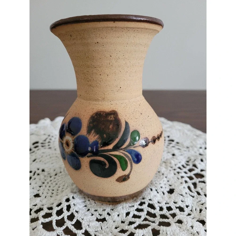 Mexican Tonala pottery Vase Floral Stoneware